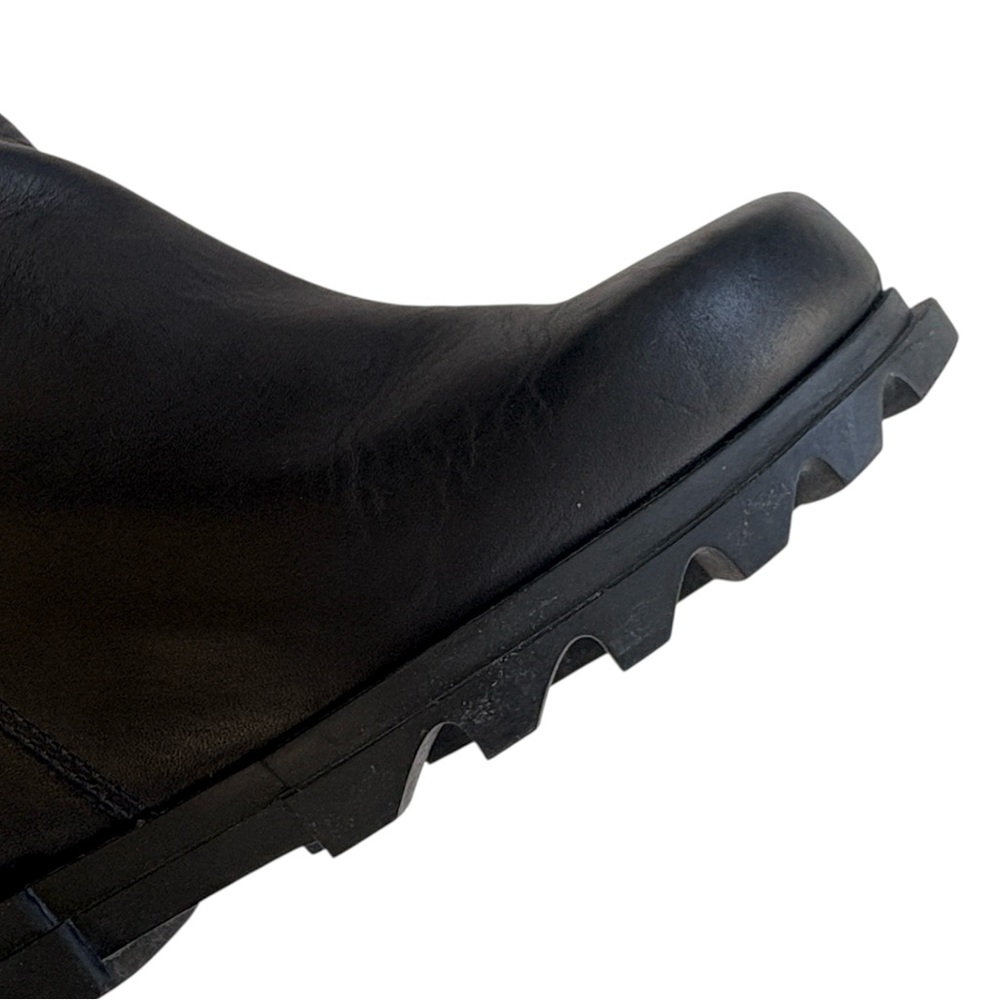 Sorel Black Leather Wedge Ankle Boots with Lug Sole - Picture 3 of 9